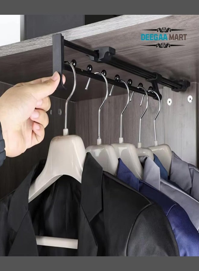 DEEGAA MART DEEGAAMART 40cm Sliding Pull Out Wardrobe Rail Top-Mounted Closet Clothes Hanger Rack with Separation Beads, 16" Metal Rack, Black, Adjustable Pull Out Closet Rod (1 Pc) (Model 4, 16 Inch) - Image 2